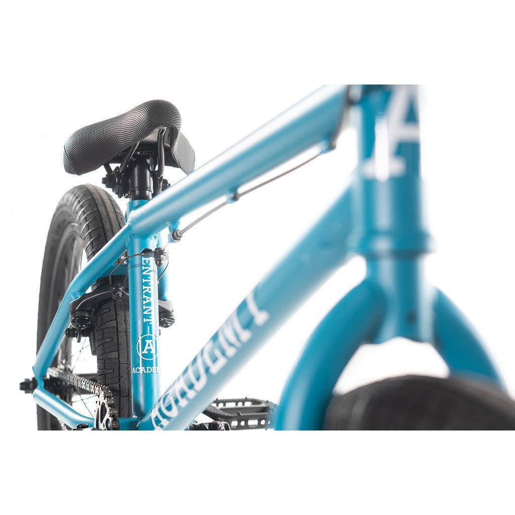 Close-up view of the Academy Entrant 20 Inch Bike showcasing the frame, seat, and part of the tires under bright lighting.