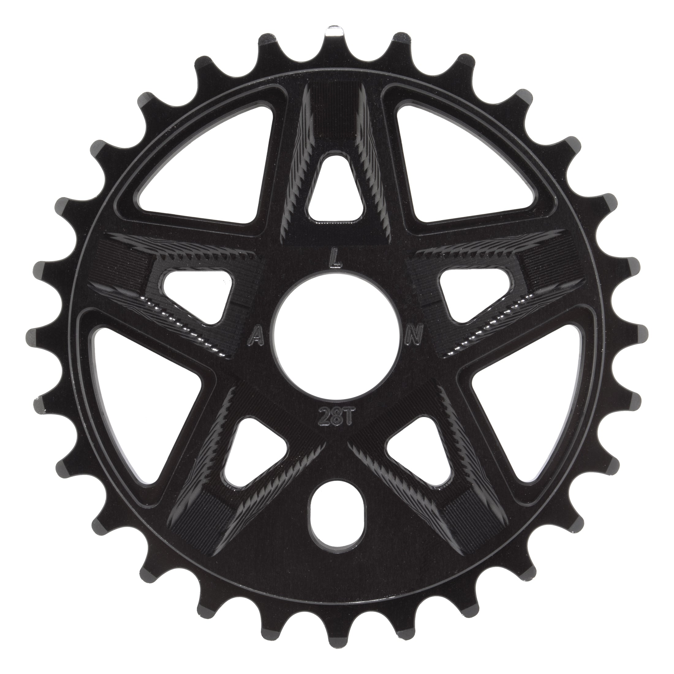 The Alienation Pro Raider Sprocket is a black, CNC-machined 7075 Aluminum chainring with 25 teeth, a five-spoke design, and a central mounting hole.