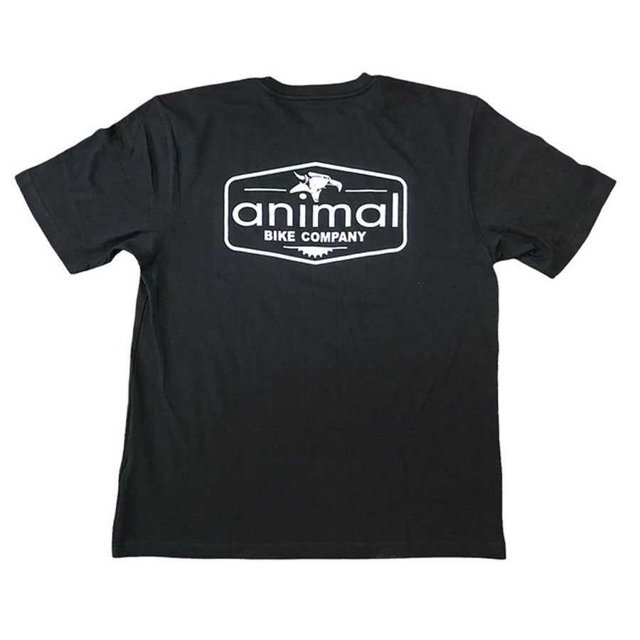 Black heavy duty Animal Carhartt Shirt Black with "animal" and "Bike Company" printed in white on the back, along with a graphic of a bike sprocket under "animal".