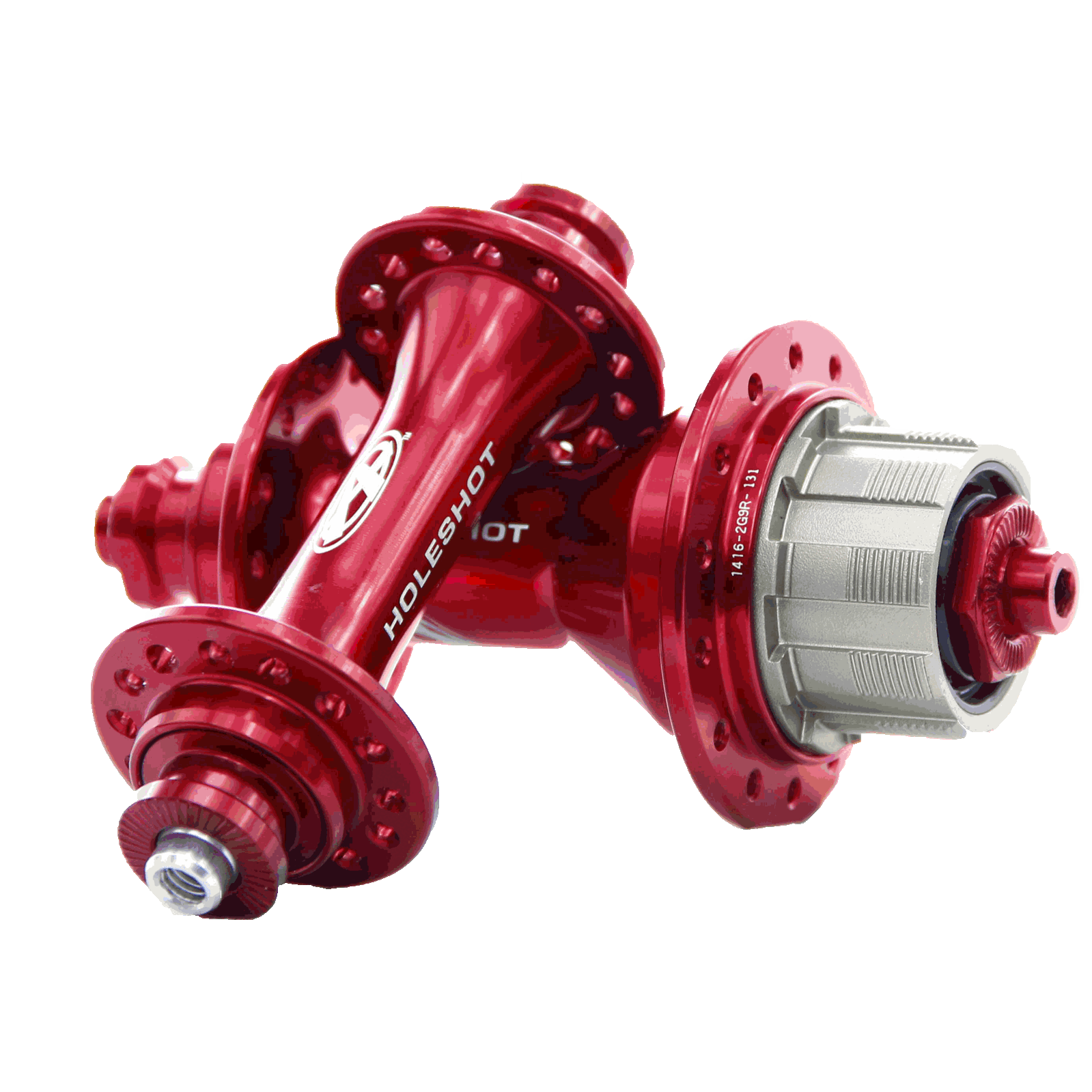 The Answer Holeshot Mini Hub Set 28H, featuring red hubs with multiple spokes and precision sealed bearings, is stacked on a white background.