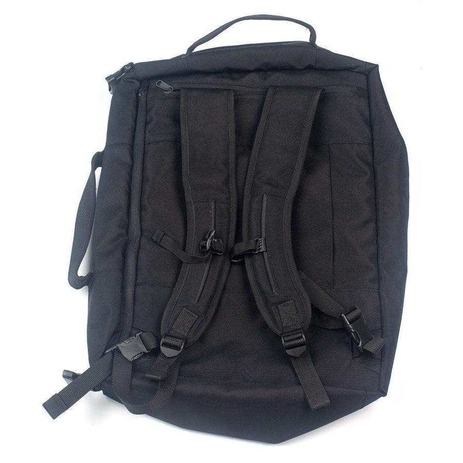 A black Avian Chillmore Bag displayed from the back features padded shoulder straps, adjustment buckles, and a top handle—perfect as a stylish race day bag for racers on the move.