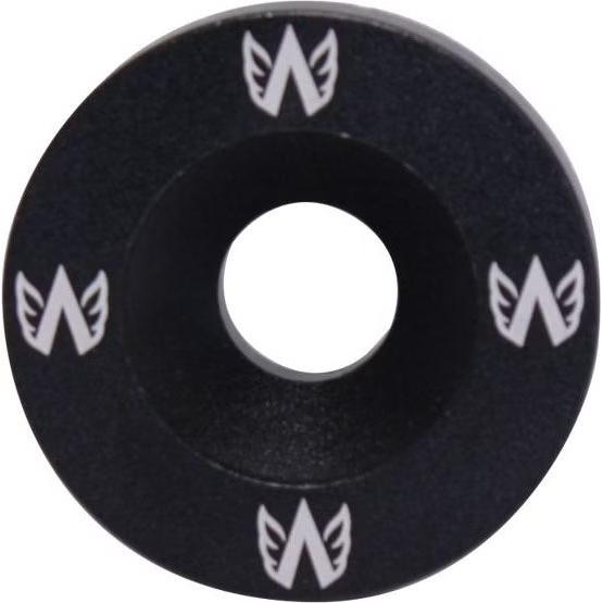 A sleek black circular object with white wings, perfect as a replacement cap for the Avian Versus Fork.