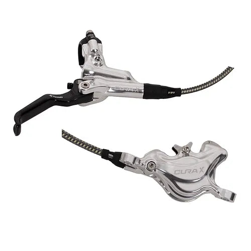 Formula Cura-X Disc Brake Kit - Post Mount, featuring a silver hydraulic brake lever and caliper connected by a Kevlar-braided hose, displayed on a white background.