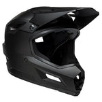 Bell Sanction 2 Matte Black full-face motocross helmet featuring a visor and ventilation ports, shown from the side on a white background.