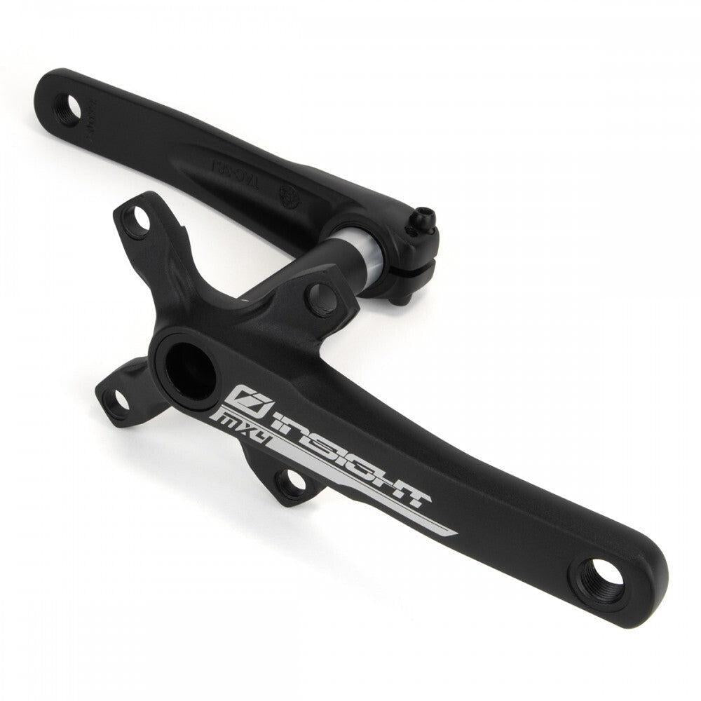 The Insight MX4 Cranks are a black 2-piece BMX racing crankset with "Insight MX4" branding and an alloy spindle, displayed on a white background.