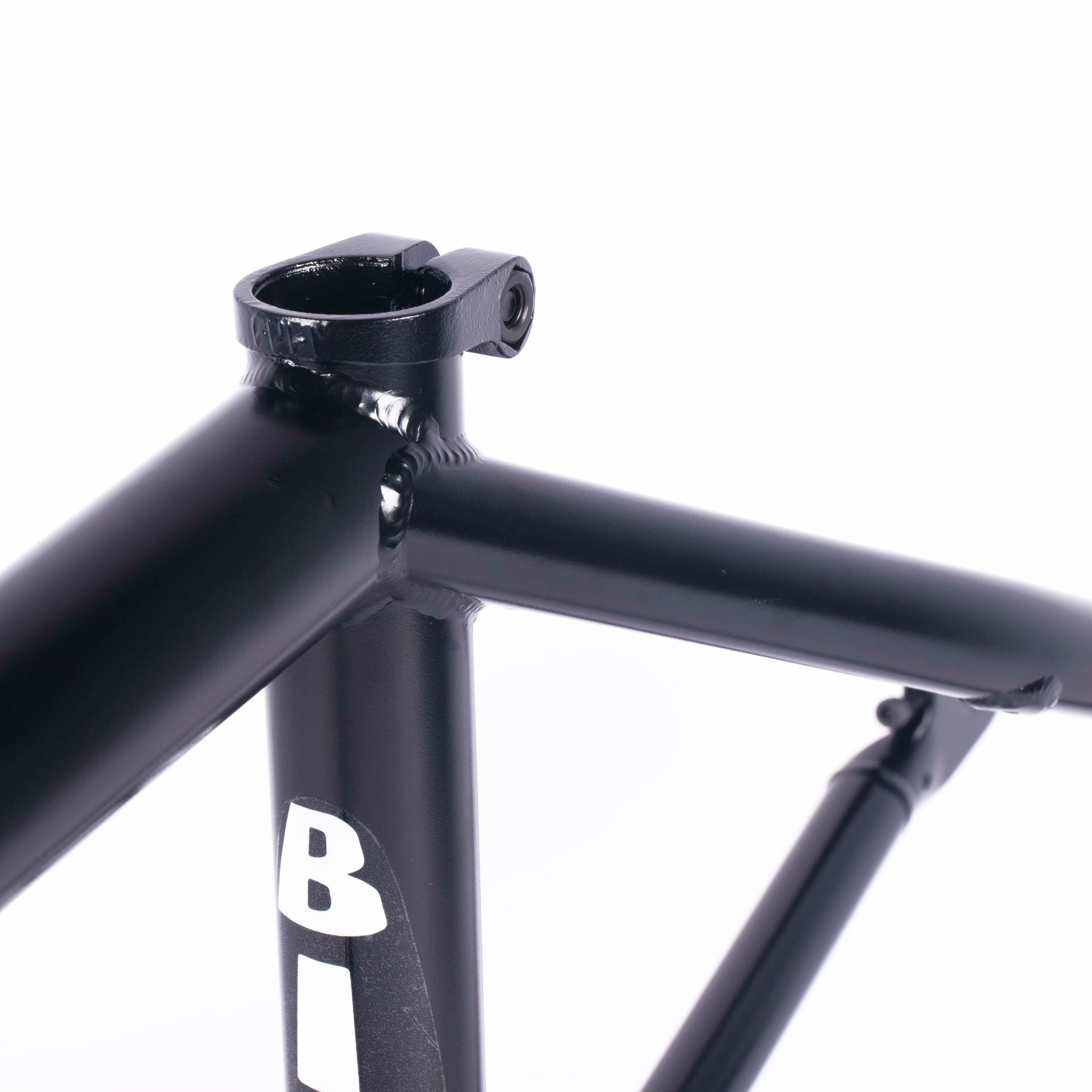 A close up of a Cult Biggie (Devon Smilie Signature) black bicycle frame.