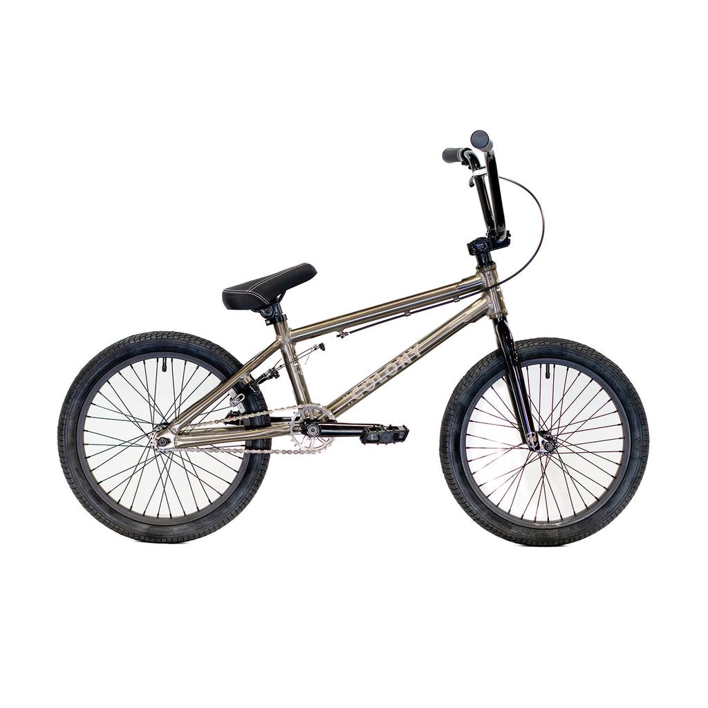 The Colony Horizon 18 Inch Bike is a BMX Freestyle model with a lightweight alloy frame, black seat, handlebars, and tires, displayed in profile view against a white background.