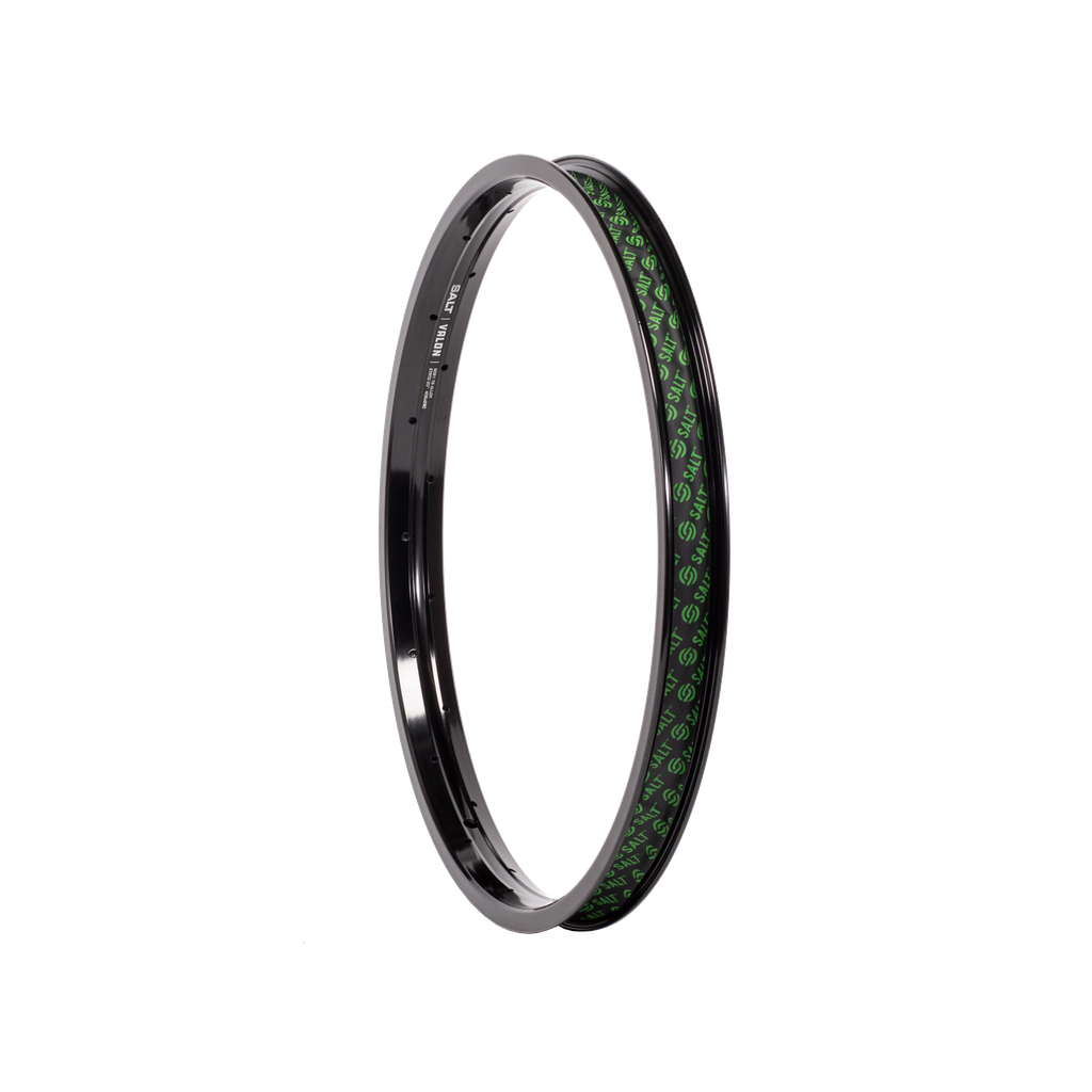 A Salt Valon Rim (36H) with a reinforced sidewall, black rim, and green dots on its strong design.