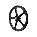 Skyway Tuff 5 Spoke Rear Wheel - A black wheel on a white background featuring Tuff Wheels design and sealed bearing axles.
