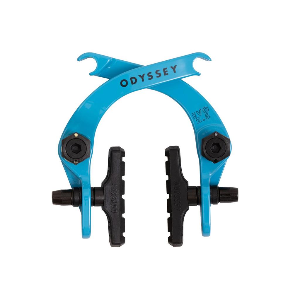 Odyssey Evo 2.5 Brakes with black pads and modular hardware, compatible with larger tire sizes, shown on a white background.