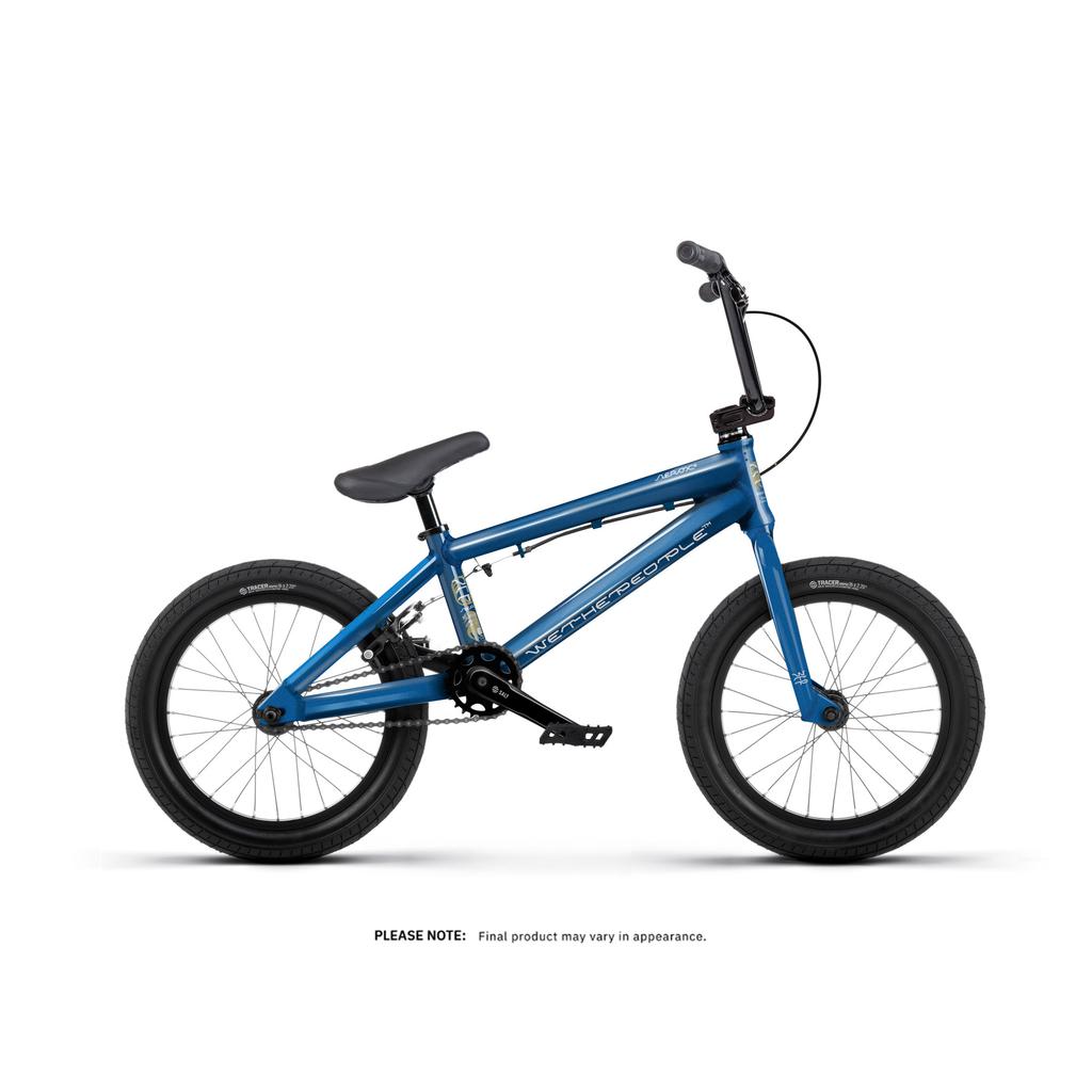 The Wethepeople Aerox 16 Inch Bike, shown in blue with black tires, seat, and handlebars on a white background, features a lightweight alloy frame for easy handling.