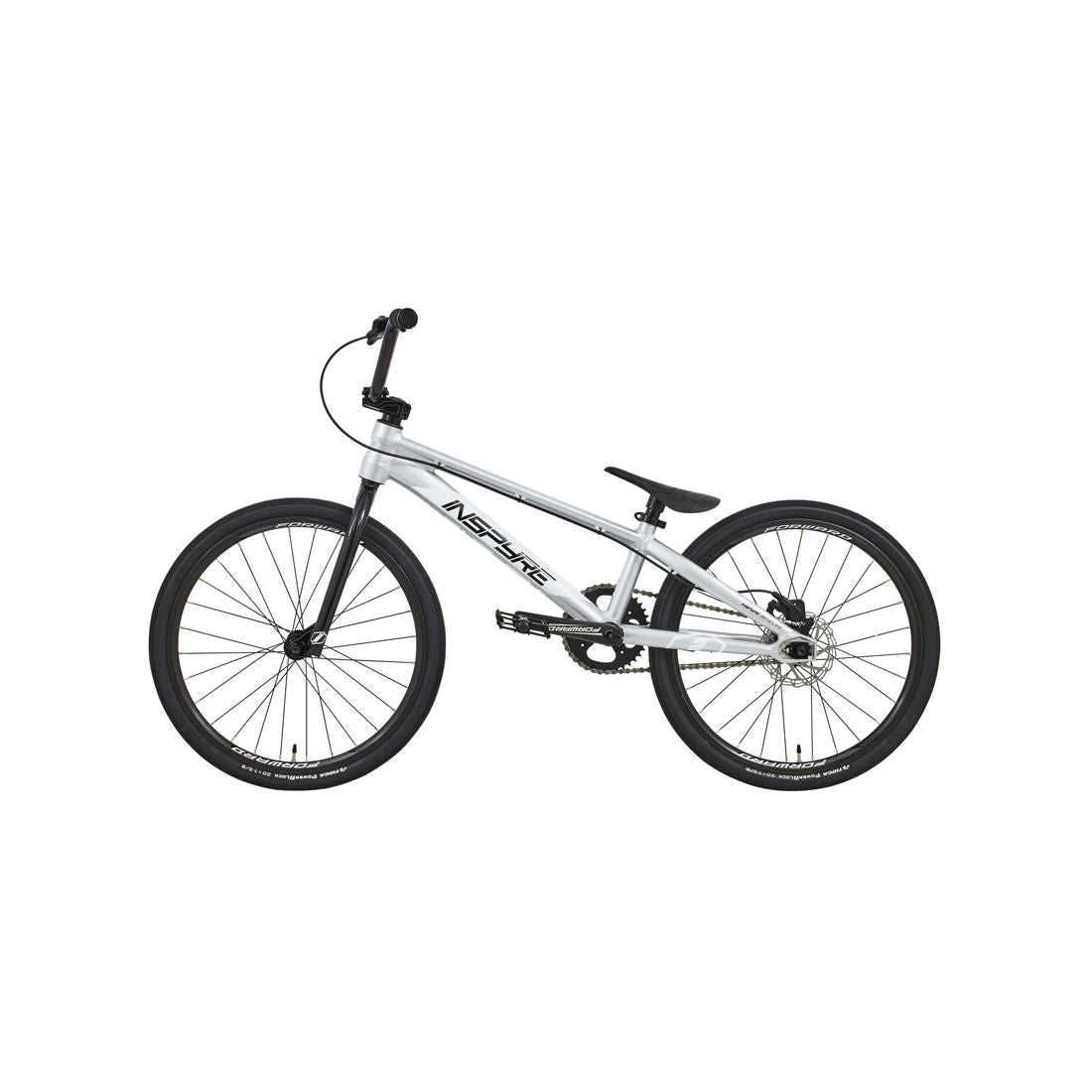 Inspyre Evo Disc Expert Bike 2026 with silver frame plus black handlebars, wheels, and saddle, displayed in side view on a plain white background.