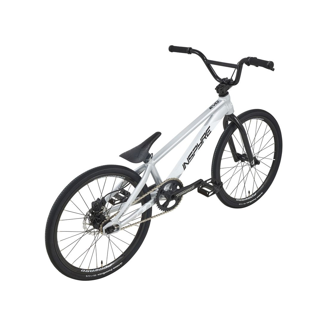 A white Inspyre Evo Disc Expert Bike 2026 with black handlebars, seat, and wheels is shown on a white background. The bike has "INSPIRE" displayed on the frame.