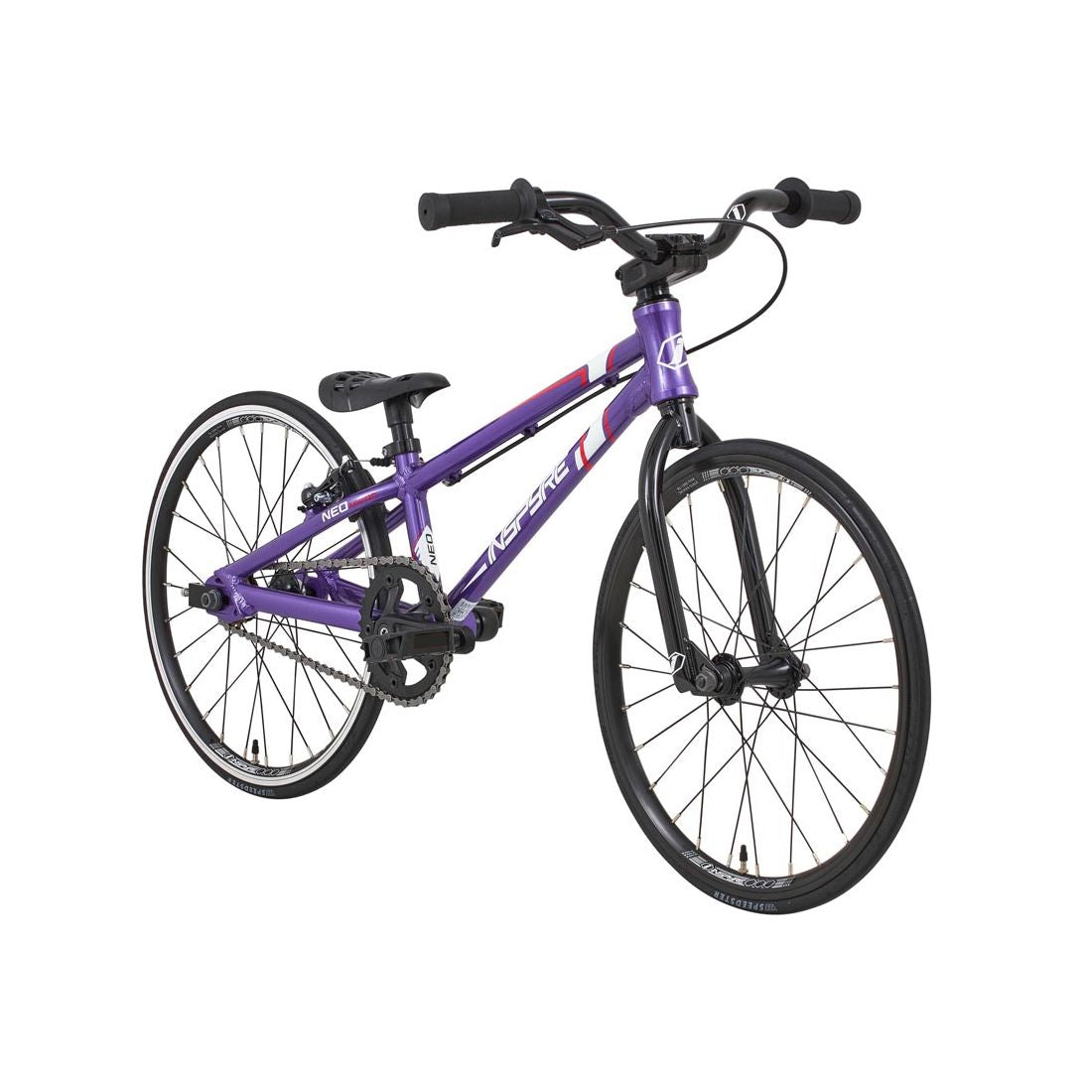 The Inspyre Neo Micro Bike 2026 is a purple BMX-style bicycle with black tires, handlebars, and a black seat, shown against a white background.