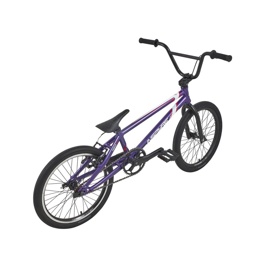 The Inspyre Neo Pro Bike 2026 in purple and black features a black seat, handlebars, and tires, displayed from a rear side angle against a white background.