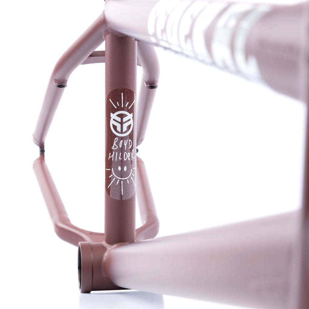 A close up of a bike frame with the Federal Boyd Hilder Signature ICS2 Frame logo on it.