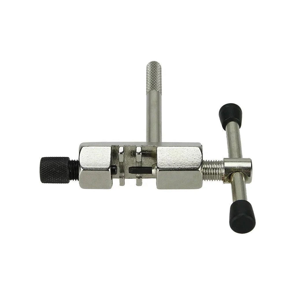 A metal clamp with a black handle on a white background, suitable for Chain Breaker (Chain Rivet Extractor) chains.