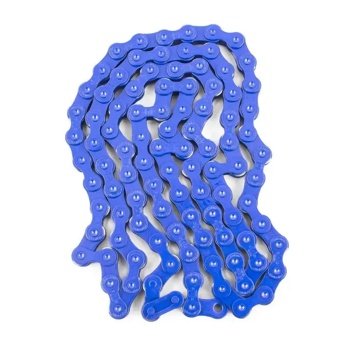 Coiled blue Mission 510 Chain for BMX bicycles.
