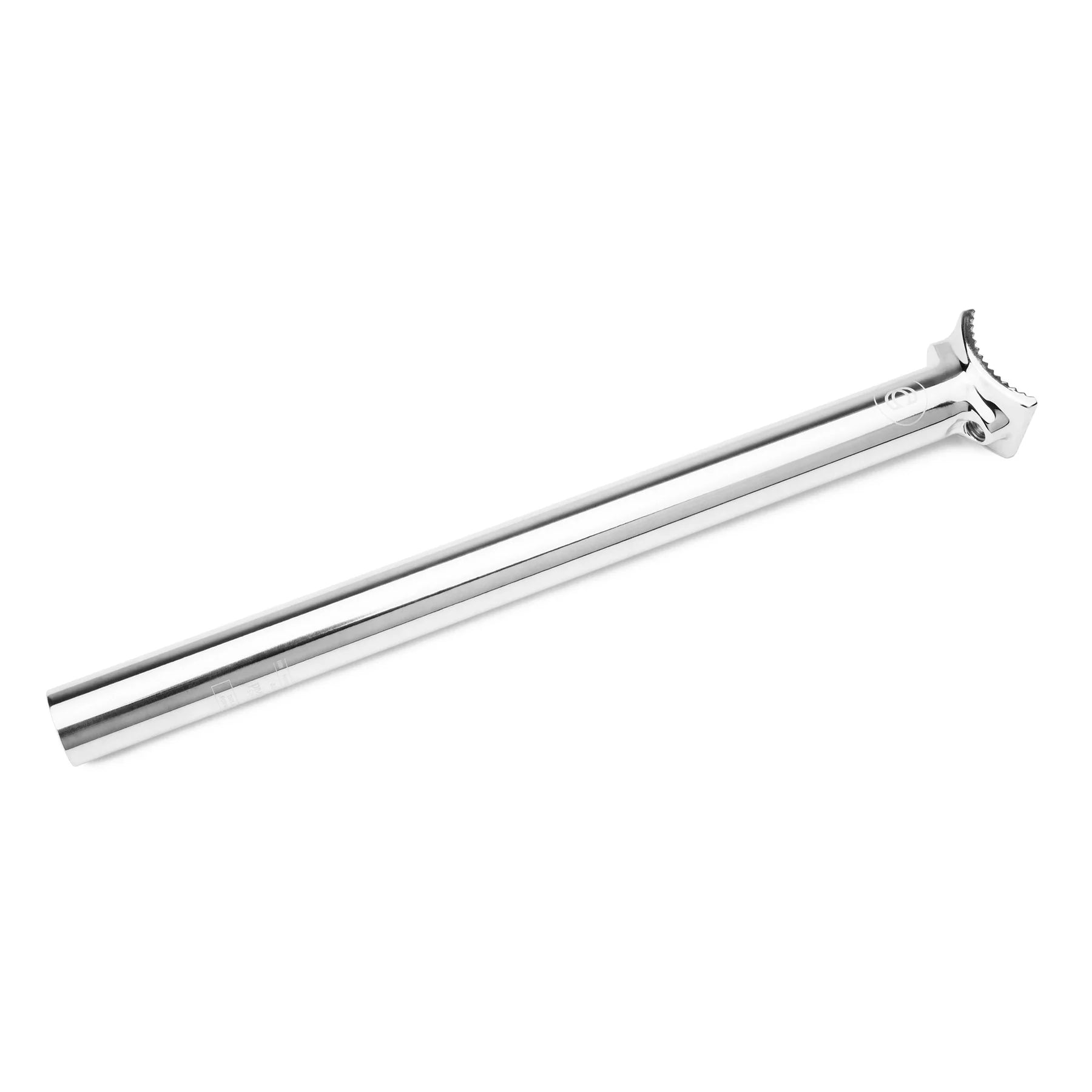 The Cinema Stealth Pivotal Post is a silver, 3D forged 6061-T6 aluminum seatpost with an end clamp, compatible with Stealth and traditional Pivotal seats, displayed on a white background.