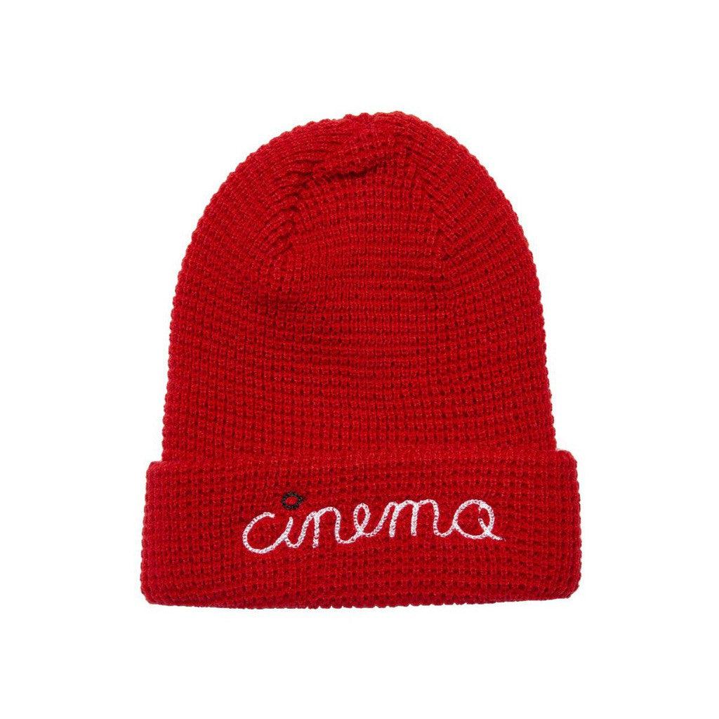 Cinema Stitch Script Waffle Beanie / Red