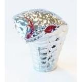 The product is a small, silver metallic Cobra Valve Cap with red details, resembling the shape of a cobra's hood and photographed against a plain white background.