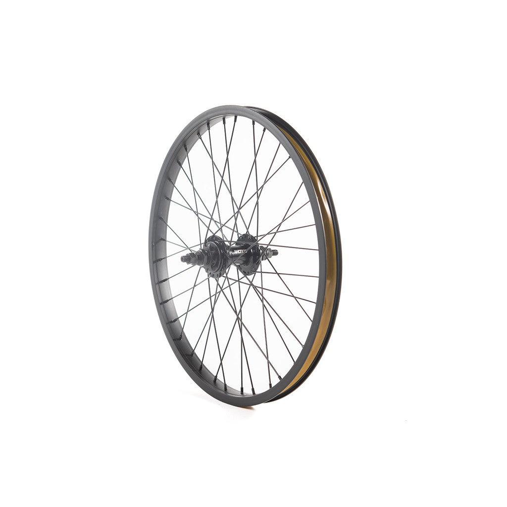 The Colony Horizon Rear Wheel, featuring black spokes, a single wall alloy rim, and a gear cassette in the center, is displayed isolated on a white background.