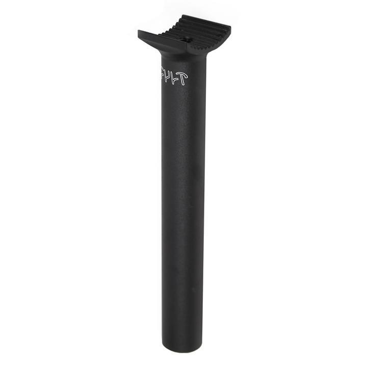 The Cult Pivotal Seat Post, made from premium 6061 alloy, has a serrated top and a stylish side logo, ideal for freestyle BMX rides.