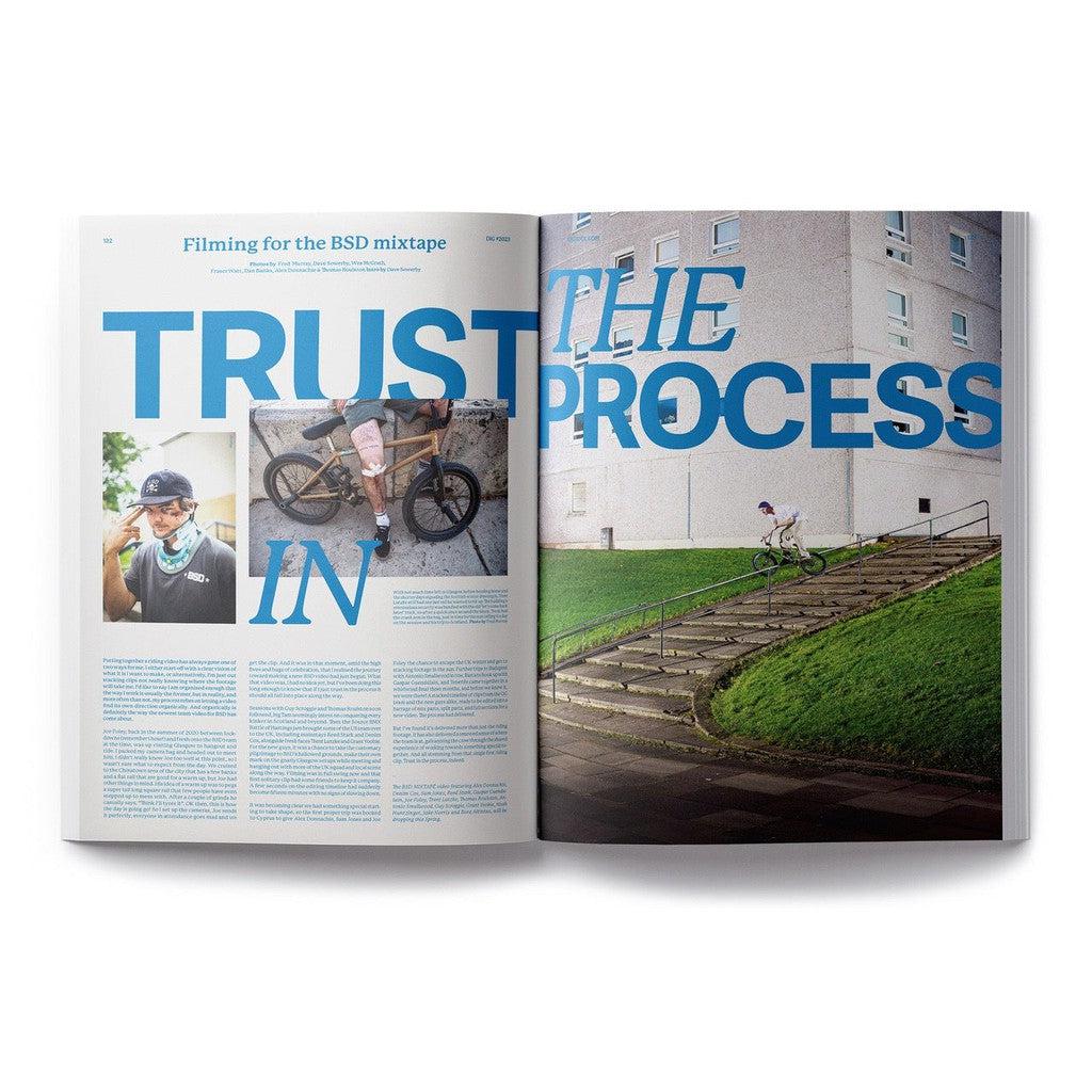 The magazine's trust process involves selecting and featuring the works of a skilled BMX photographer in their DIG Book 2023 - Photo Annual. The latest issue, DIG #2023, showcases stunning visual content capturing.