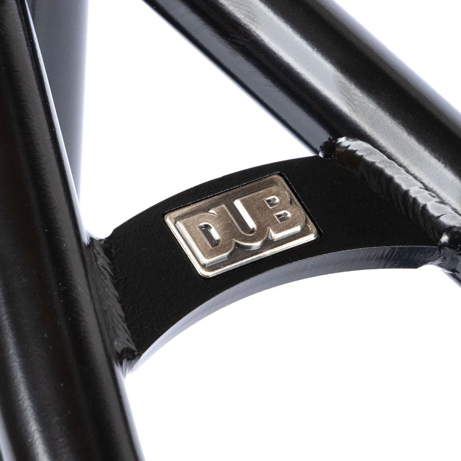 A close up of a black bike frame with the Federal Dub Chiller Frame logo on it.