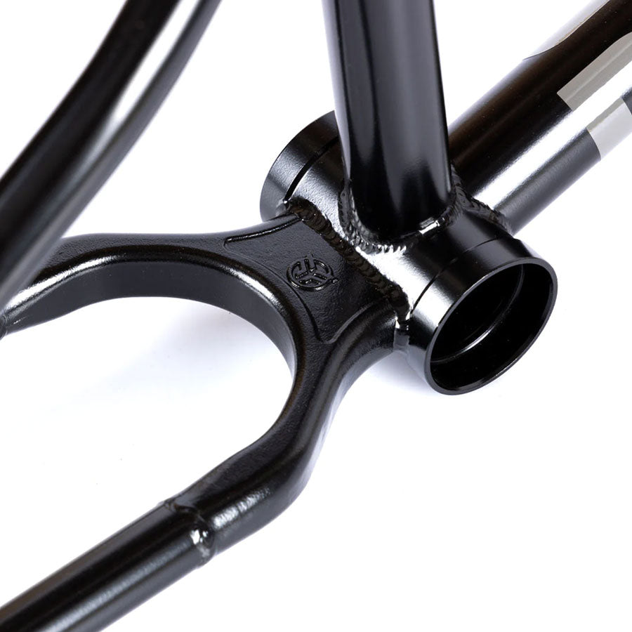 A close up of a black Federal Dub Chiller frame bicycle.