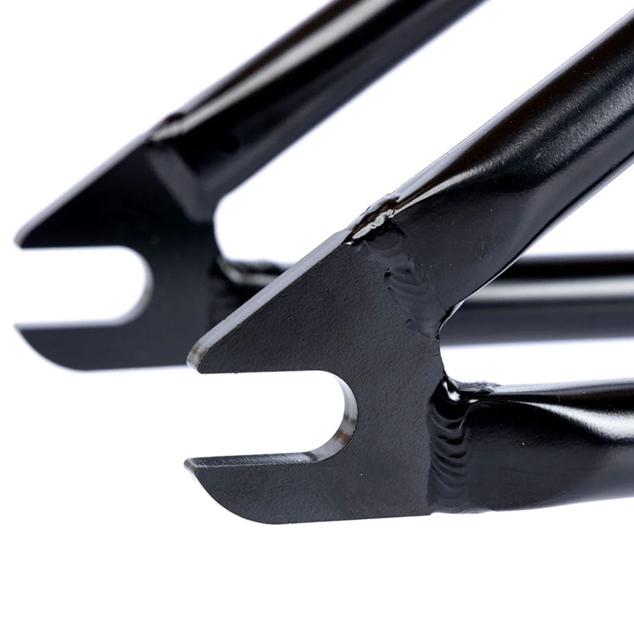 A close up of a pair of black bike frames, specifically the Federal Dub Chiller Frame and ICS2 Frame.