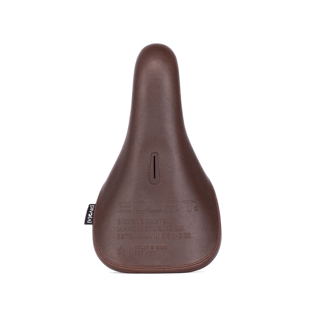 A brown Eclat Bios Mid Pivotal Seat on a white background.