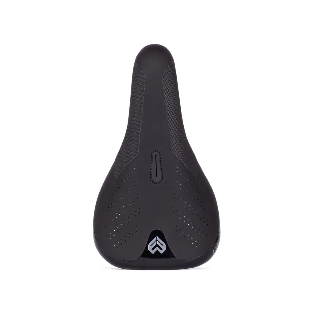 A black Eclat Bios Mid Pivotal Seat with a logo on it.