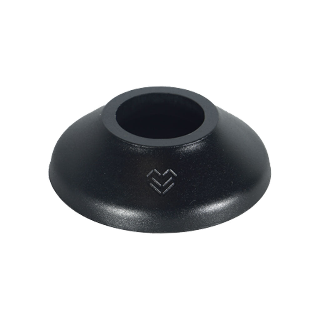 The Eclat Cortex/Seismic/Dynamic Nylon Front Hub Guard is a sleek, black domed cap with a central circular opening and a small side logo, designed to complement dynamic hubs.