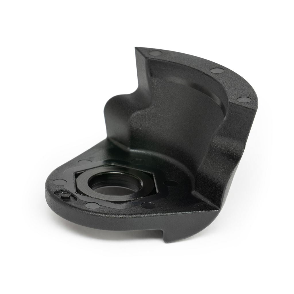 The Eclat Overguard Universal Rear Hub Nylon Guard is a black, molded plastic part with a hexagonal cavity and curved design that fits most rear hubs and includes an anti-rotation system.