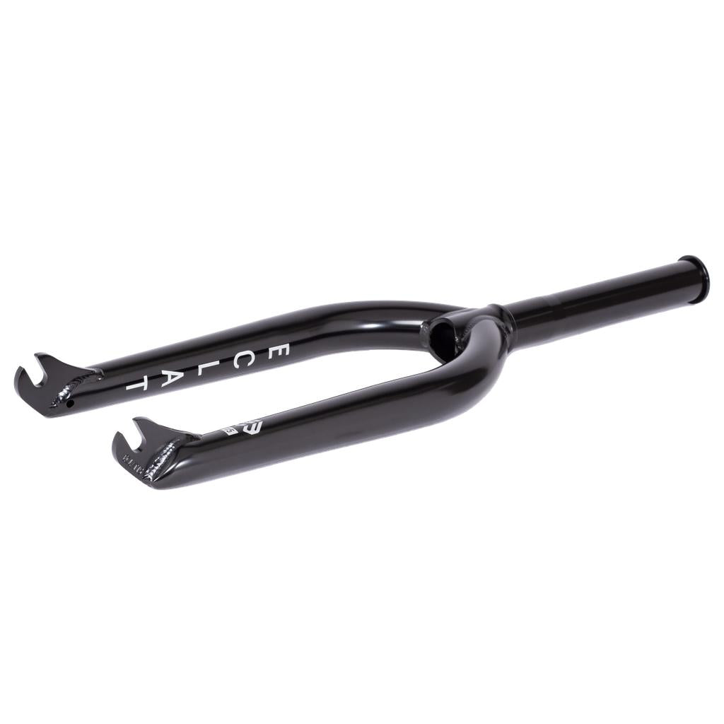 The Eclat Storm Fork, in black with a tapered design and logo on the side, is renowned as the strongest street fork. It offers durability and sleek style for rugged city rides.