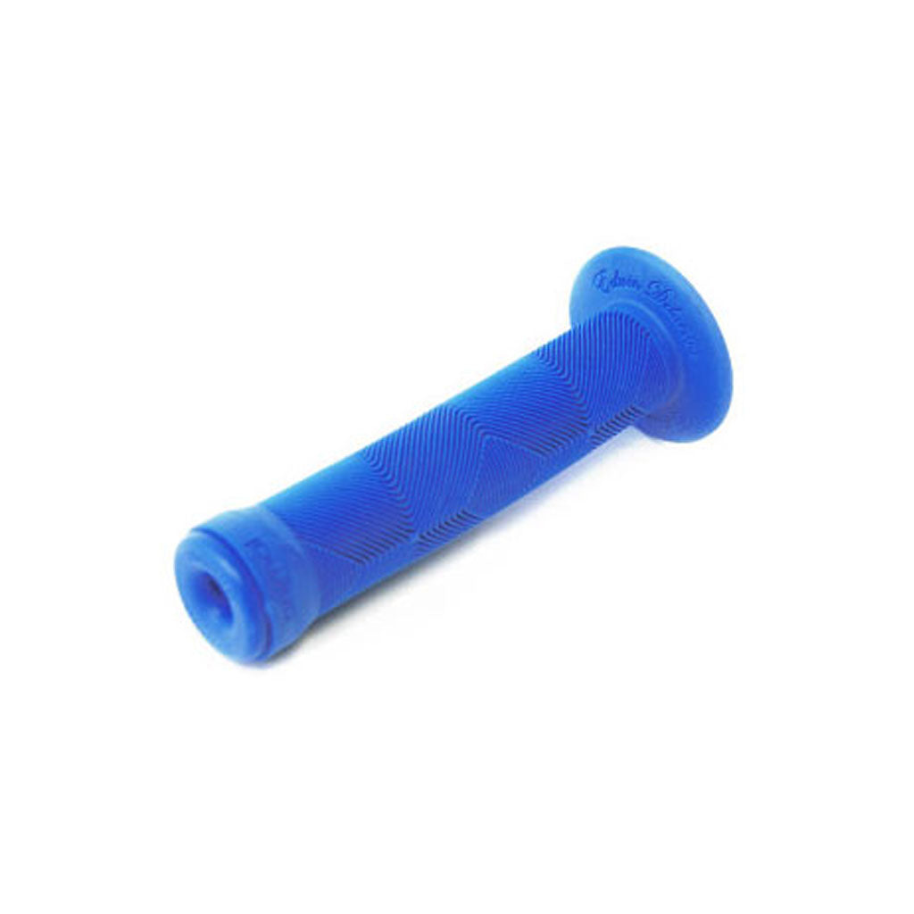 A blue Animal Edwin Flanged Grip bicycle handlebar grip isolated on a white background.