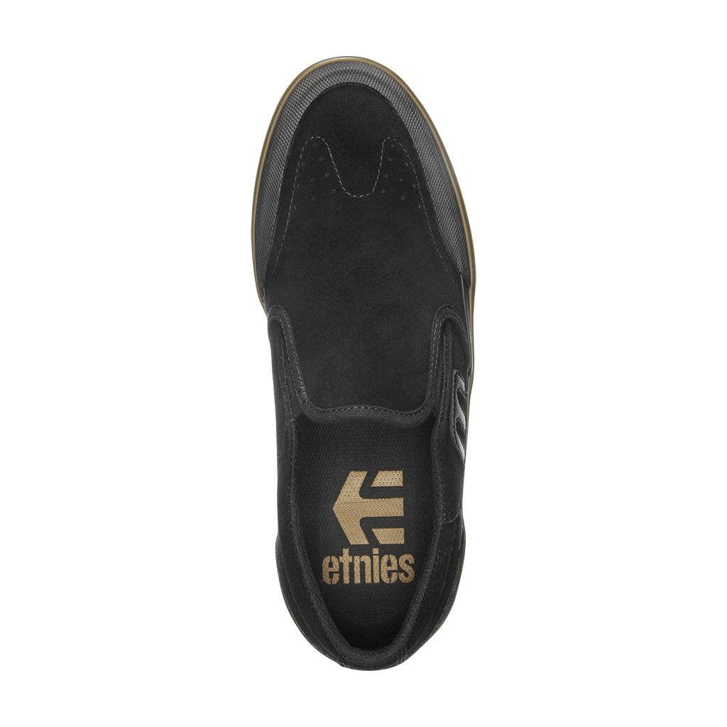 The Etnies Marana Michelin Slip XLT shoes are black and have a gum sole.