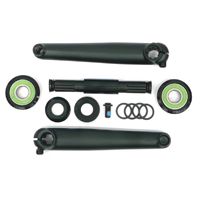 Generic Crank Set (USA BB) shown on a white background, featuring black crank arms, spindle, sealed bearings, spacers, 8-spline crank set, and USA bottom bracket hardware.
