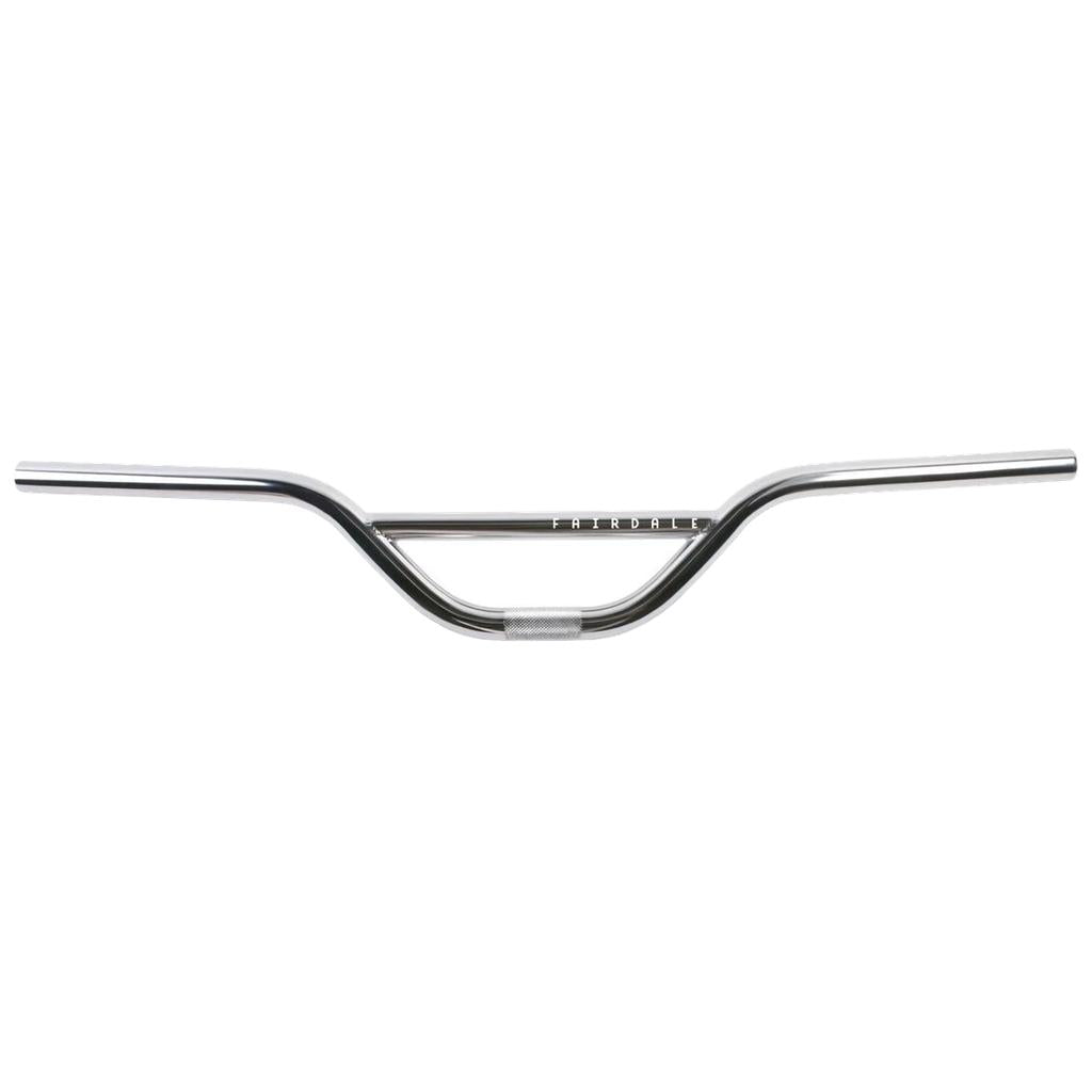 The Fairdale MX-4 Bars are chrome chromoly handlebars with a slight upward curve and center crossbar, inspired by classic BMX style and shown against a white background.
