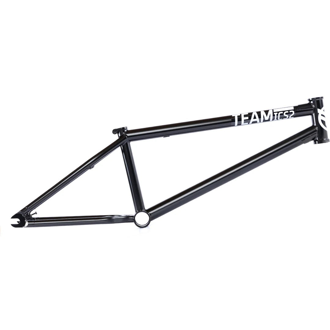 The Federal Team ICS2 Frame, made from durable 4130 Chromoly tubing and featuring "TEAM ICS2" text on the top tube, is shown in black against a plain white background—ideal for technical street BMX riding.