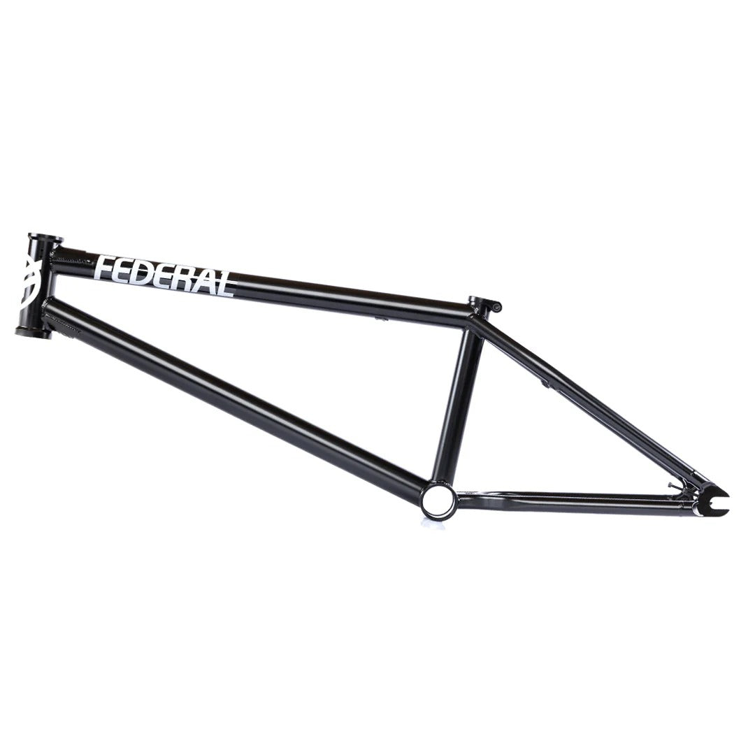 The Federal Team ICS2 Frame, made from strong 4130 Chromoly with "FEDERAL" in white on the top tube and a black metal finish, is photographed against a white background—perfect for technical street riding.