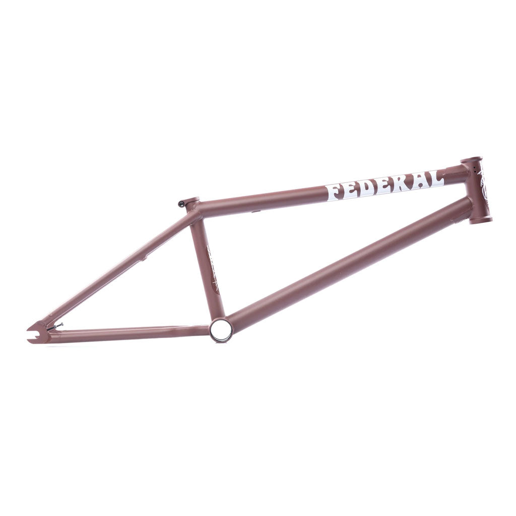 Matte brown Federal Boyd 18 Inch ICS2 BMX frame with a white "FEDERAL" logo on the top tube, shown from the side on a white background—ideal for building a durable kids' bike or children's BMX setup.