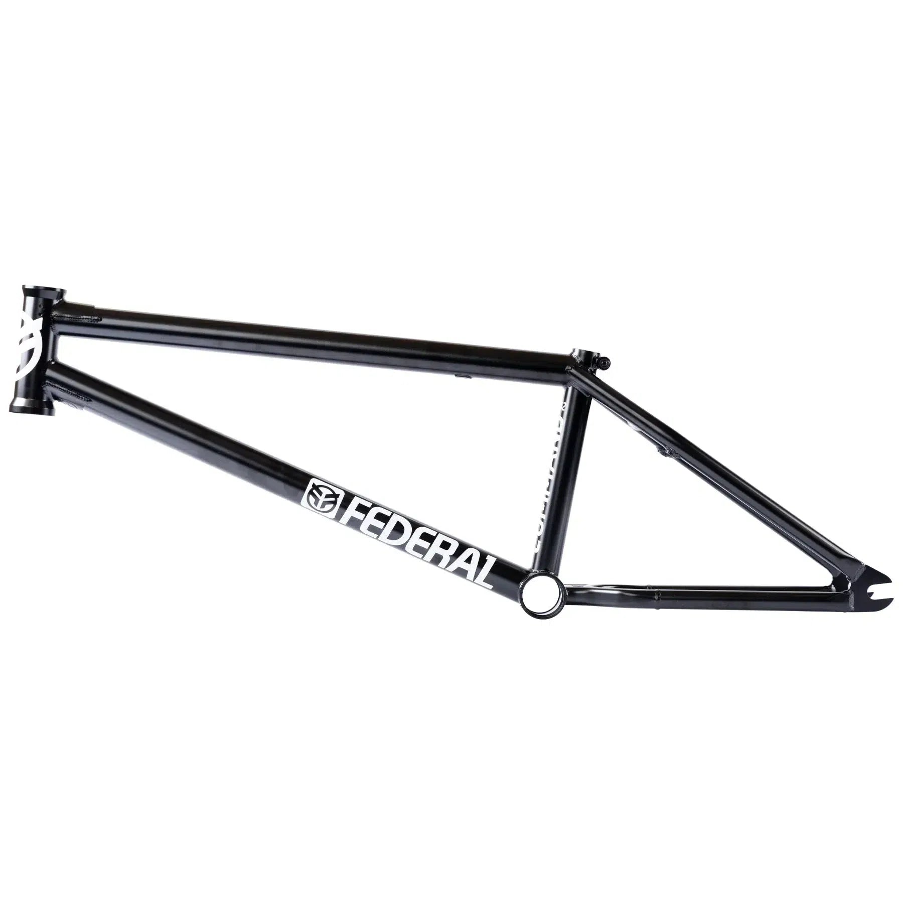 The black Federal Command ICS2 Frame, made of durable 4130 Chromoly, bears the "FEDERAL" logo in white. Its sleek design is displayed side-on against a crisp white background.