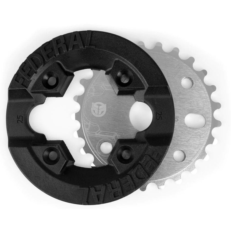 A black Federal Impact Guard Sprocket on a white background.