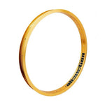 The Alienation TCS Felon Rim is a gold, 20" circular Street Tubeless rim with advanced 4D drilling, small edge holes, and a black and white label for a standout look.