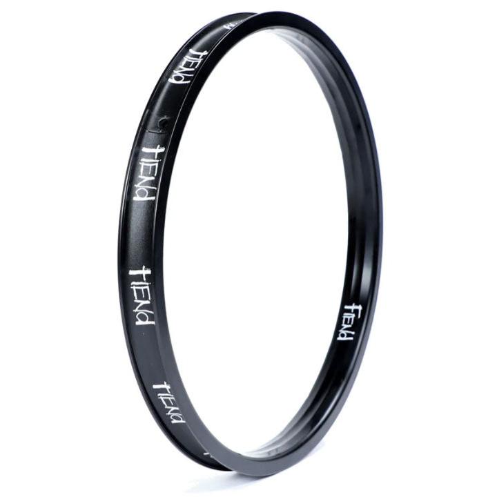 A close-up of the distinguished Fiend Cab Rim in black, featuring the word "Fiend" repeatedly printed in white around its surface, forms an unbeatable combination of style and branding.