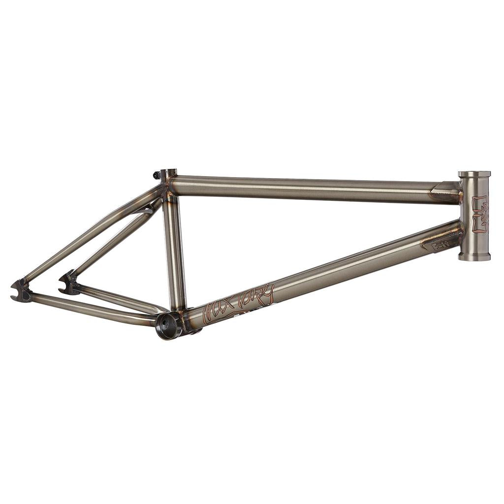 The Fit Bike Co Mixtape Frame (Matt Nordstrom Signature) is a metallic bicycle street frame with a matte finish, featuring a triangular structure, welded joints, and a dent-resistant downtube.