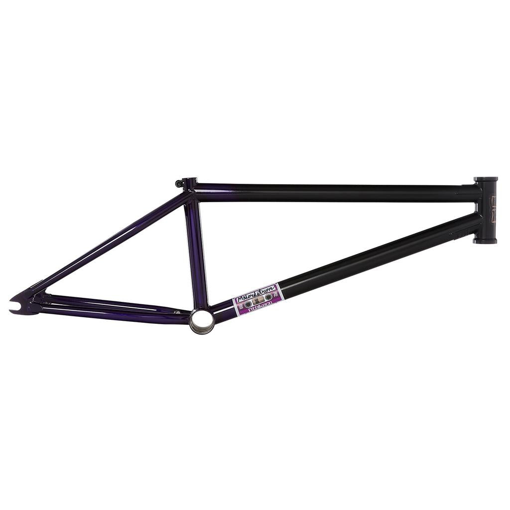 The Fit Bike Co Mixtape Frame (Matt Nordstrom Signature) is a purple and black BMX street frame with responsive geometry and a Mixtape sticker on the top tube. Note that this setup excludes wheels, seat, or handlebars.