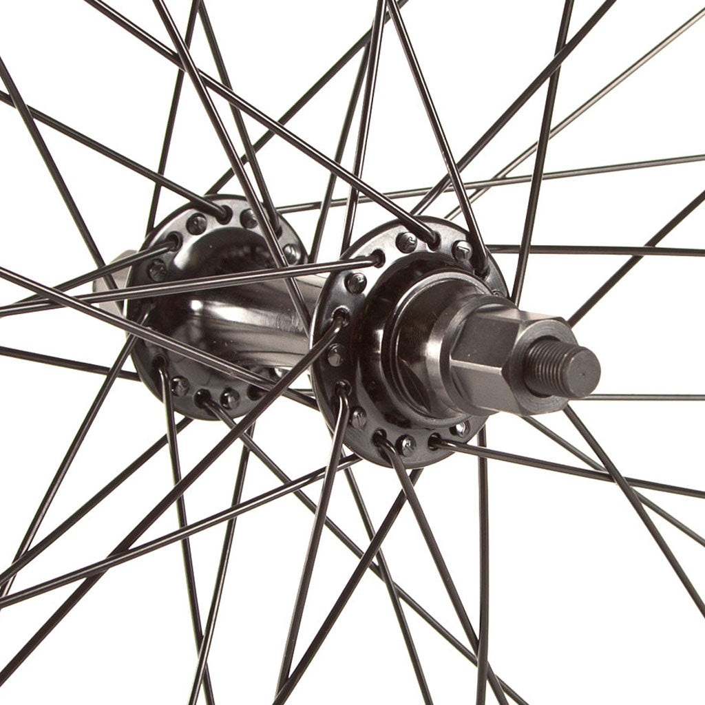 A close up of a bicycle wheel with Fit Bike Co OEM 20 Inch Wheel Set and Fitbikeco. Rim Strip.
